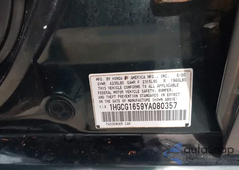 2000 Honda Accord 3.0 Ex из США, поврежденный, VIN 1HGCG1659YA080357